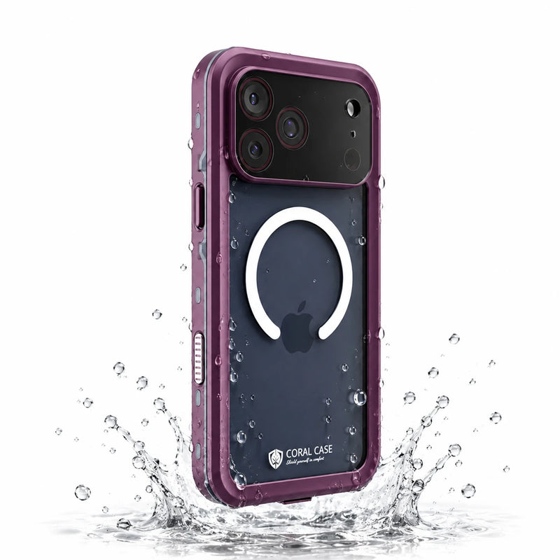 iPhone 17 Pro Max Full Body Waterproof Burgundy Case