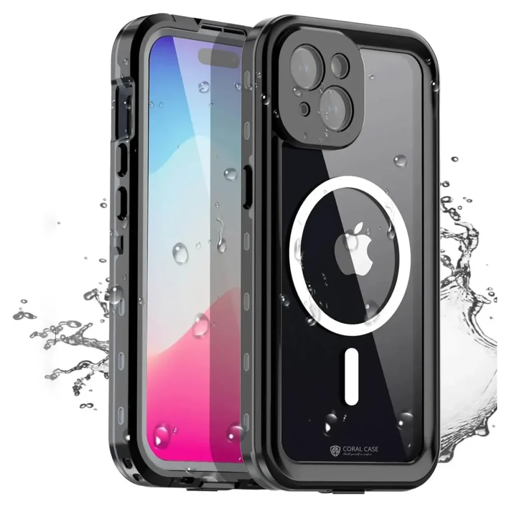 iPhone 15 Plus IP68 Waterproof, Shockproof, Dustproof, Magnetic Charging Premium Rugged Case - Front & rear View