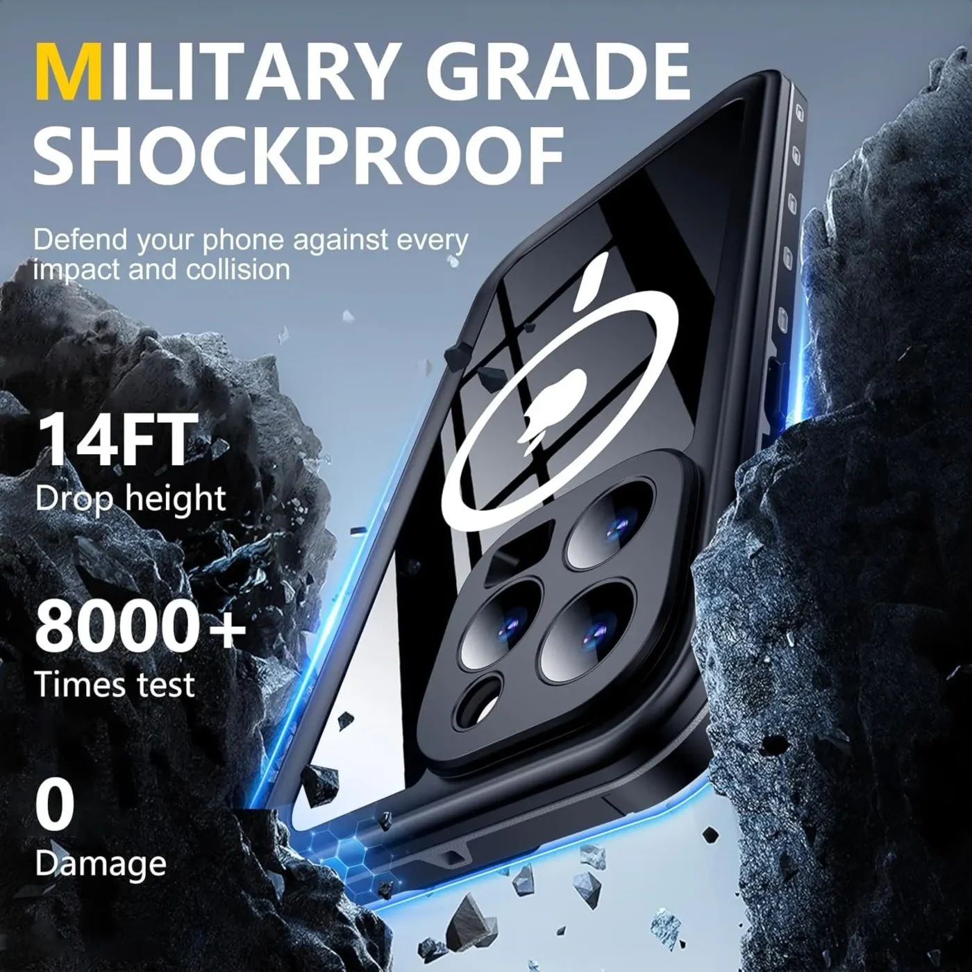 iPhone 15 Pro IP68 Waterproof, Shockproof, Dustproof, Magnetic Charging Premium Rugged Case - Military Grade Shockproof