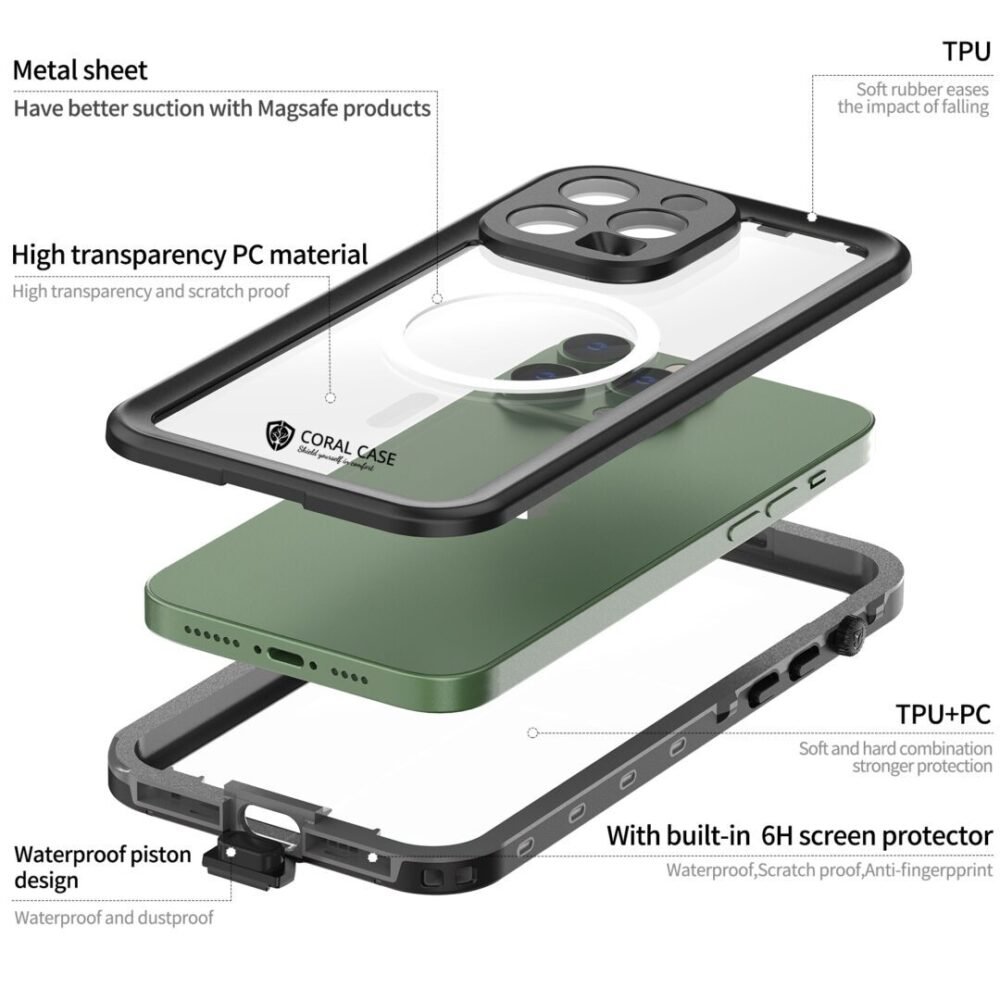 iPhone 14 Pro Max IP68 Waterproof Phone Case Different View By Coral Case