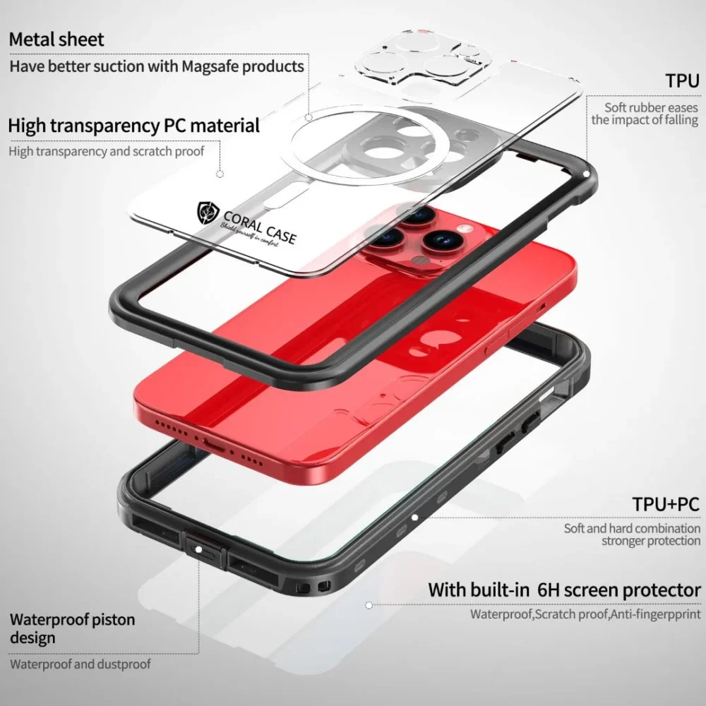 iPhone 15 Pro Max IP68 Waterproof Case Exploded View