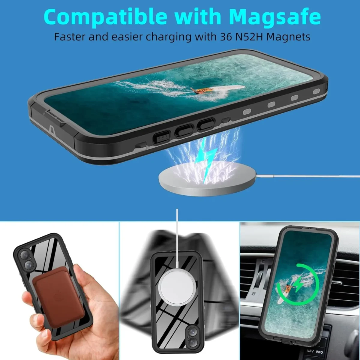 iPhone 16 IP68 Waterproof, Shockproof, Dustproof, Magnetic Charging, Premium Quality Rugged Case -Fit magsafe