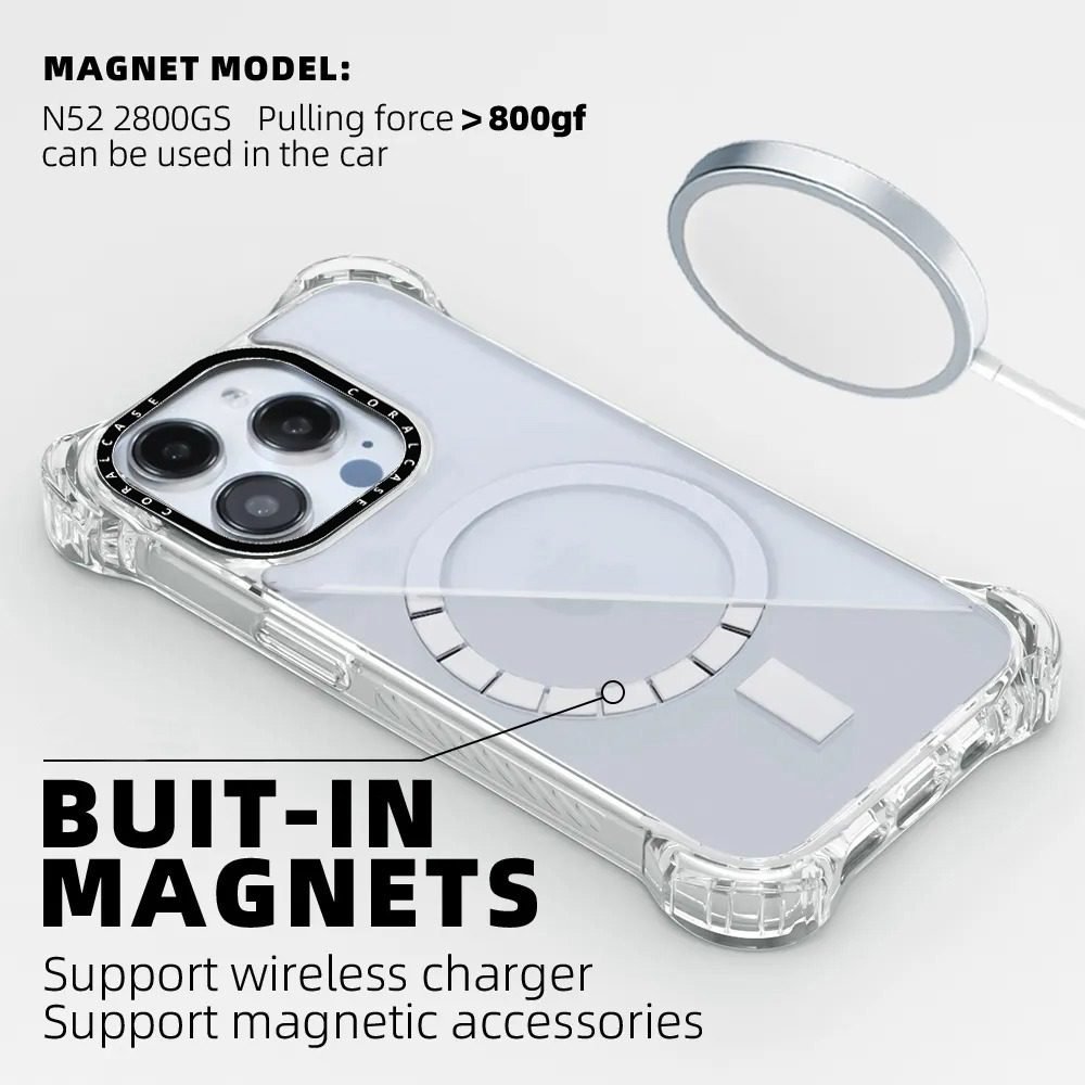 iPhone 13 Pro Max Transparent White Bounce Case MagSafe Compatible 7.5M Shockproof built-in Magnet