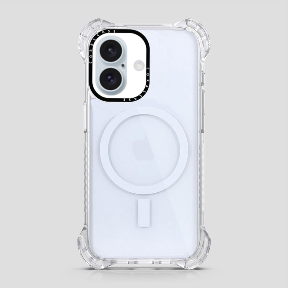 iPhone 16 Plus Transparent White Bounce Case MagSafe Compatible 7.5M Shockproof - Rear View