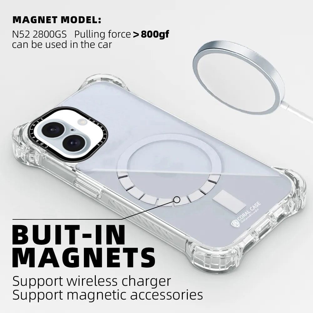 iPhone 16 Transparent White Bounce Case MagSafe Compatible 7.5M Shockproof built-in Magnet