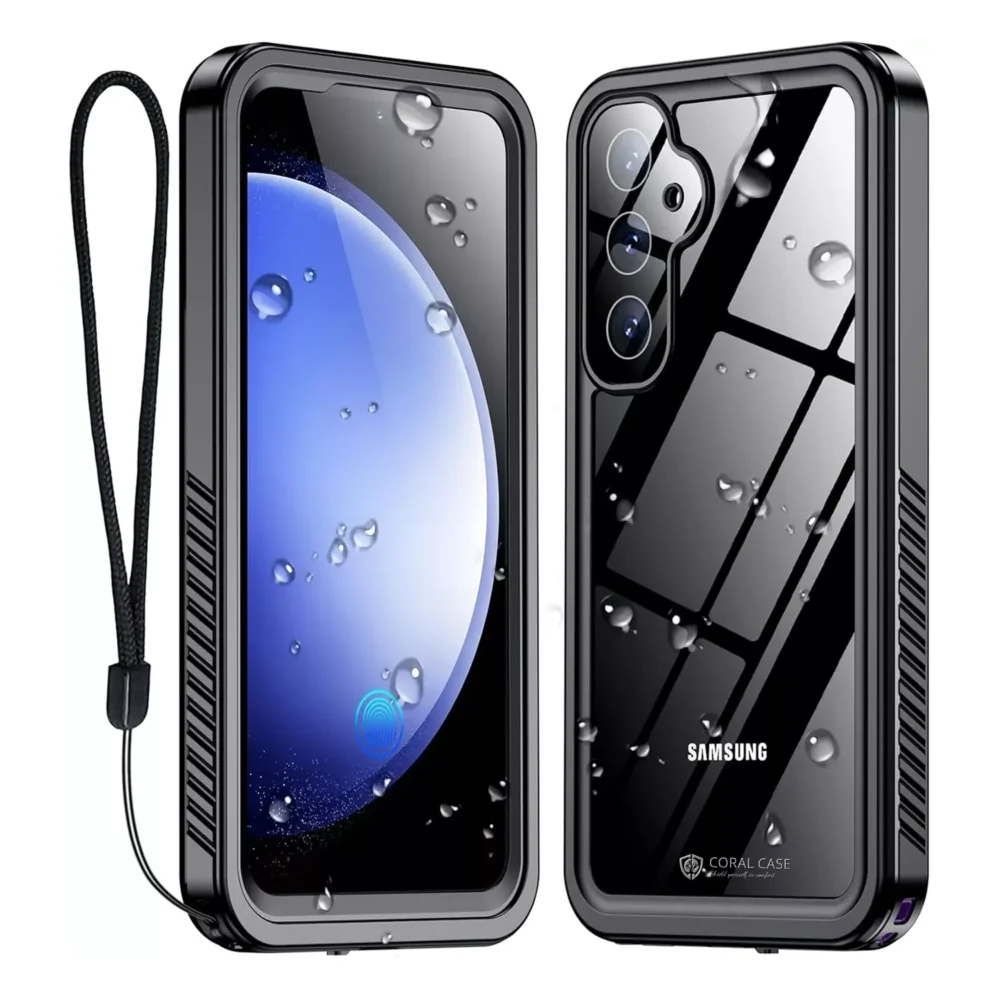 S24 Plus WaterProof Lifeproof Shockproof Black & Clear case - Front & rear View