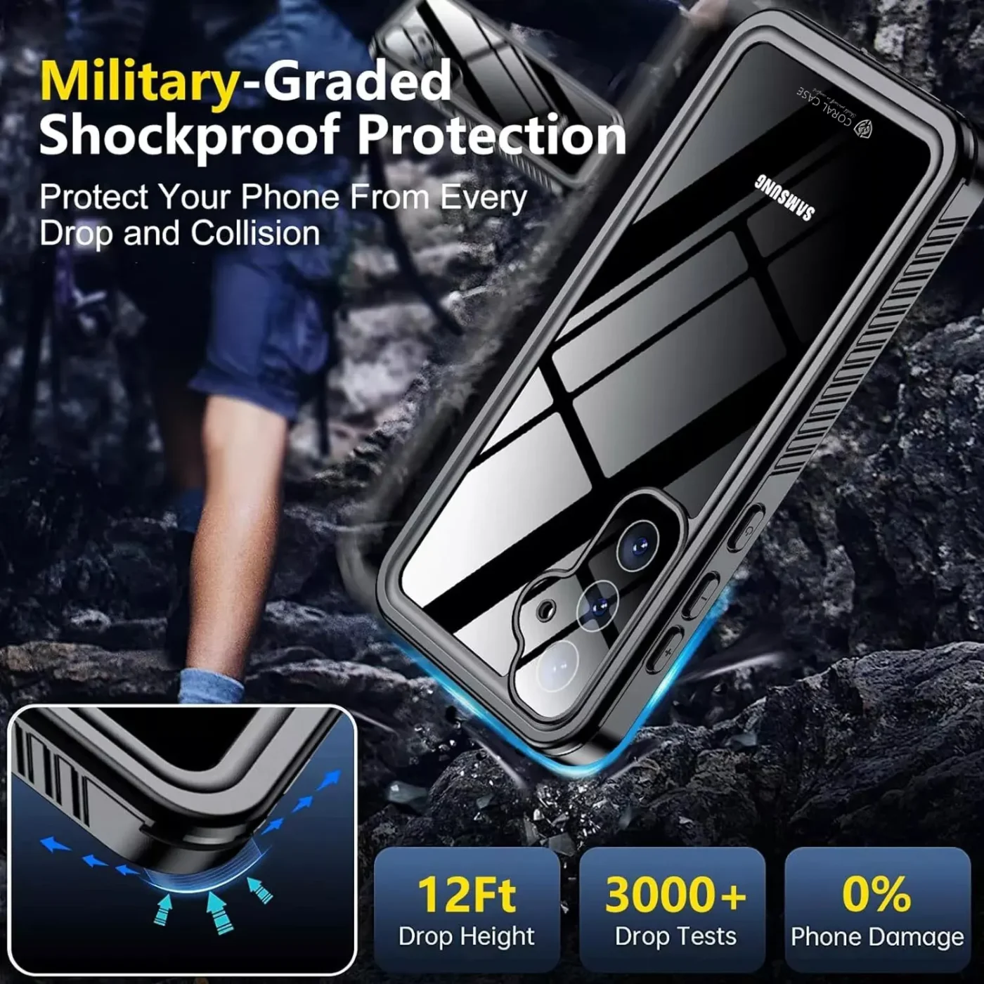 S24 Plus WaterProof Lifeproof Shockproof Black & Clear case - Shockproof Protection