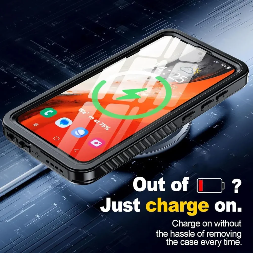 S24 WaterProof Lifeproof Shockproof dustproof Black & Clear case - Wirelesss Charge Support