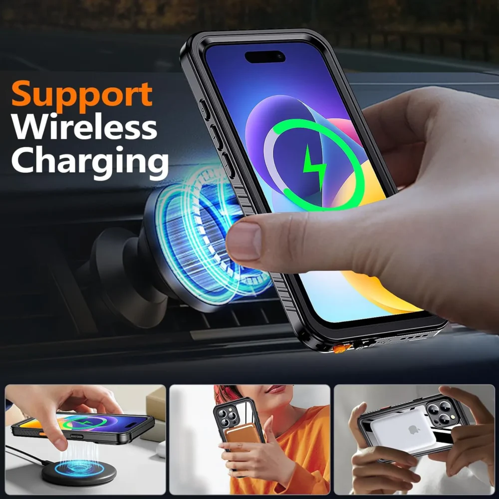 iPhone 16 Pro Waterproof magsafe Support Wireless Charging Case